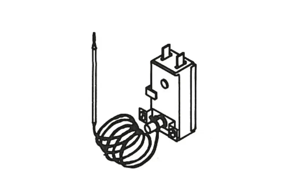 Regelthermostat mit Zubehör, abgebildet ist das Gerät mit einer angeschlossenen Spiralsonde, hergestellt von der Marke Roth.